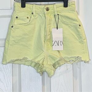 Zara Women's Yellow Denim Shorts High Rise Size 0
